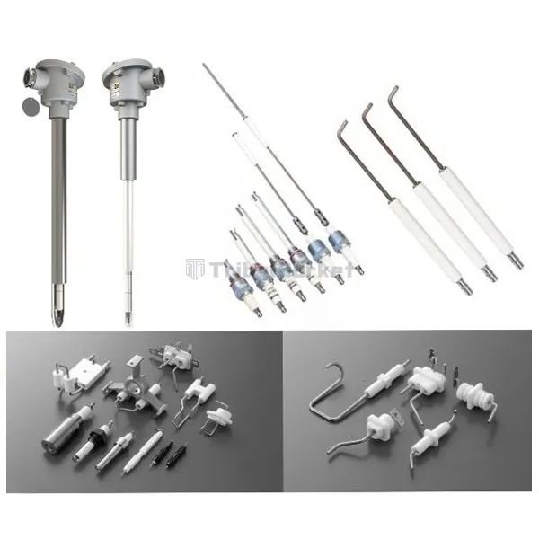 Ignition & Flame Detection Electrodes -2 A wide assortment of industrial ignition & flame detection electrodes, including ceramic flame rods, spark igniters, and thermal well sensors for burners, available at TriboMarket.